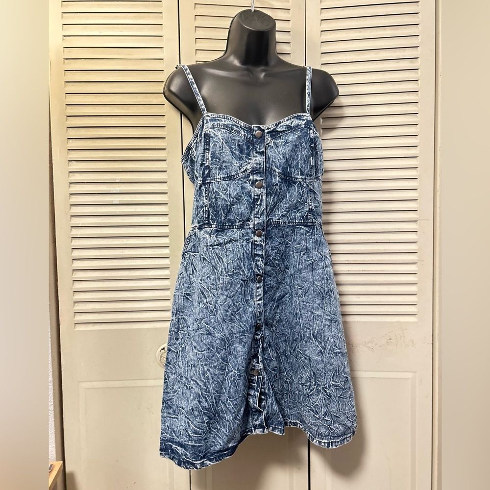 Vintage Y2K Bongo Dark Wash Denim Mini Dress Juniors XL NWT Button Front